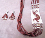 Navajo 8 Strand Beaded 32" Kokopeli Rug Necklace & Earrings by N Garcia JN0243