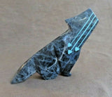 Native Zuni Sodalite Coyote Fetish w triple heartline by Kenric Laiwakete C3612