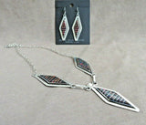 Zuni Inlay Fire Red Opal & Sterling Necklace & Earrings by Marvin Luarkie JN410