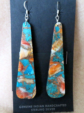 Santo Domingo Spiny Oyster Turquoise & Copper Composite Slab Hook Earrings JE617