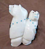 Native Zuni HUGE White Marble Standing Bear Duo by Mike LaWeka  - C2681