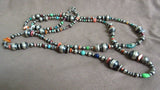 Native Navajo Stunning Mult-stone & Sterling Navajo Pearls  60" Necklace  JN352