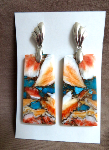 Santo Domingo Spiny Oyster Turquoise & Copper Composite Slab Post Earrings JE613