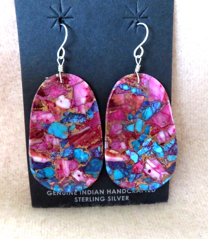 Santo Domingo Spiny Oyster Turquoise & Copper Composite Slab Hook Earrings JE626