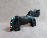 Native Zuni Jet Horse W Inlay Fetish Carving by Steve Natachu - C4520