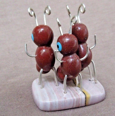 Native Zuni Pipestone Three Ant Family Fetish by Danny Booqua - C1290