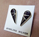 Native Zuni Onyx & Sterling Silver Post Earrings by Sandy Halusewa - JE0351