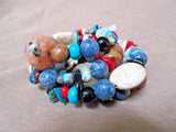 Native Santo Domingo Chunky Gemstone Bead 3 Wrap Wire Bracelet by E Coriz JB0147