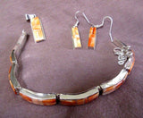Navajo Spiny Oyster Inlay Link Bracelet, Pendant & Earrings Set by M Tso - JS099