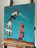 Native Zuni Older Oil on Canvas Painting -  Shalako W Mud head by Dadrian S HP81