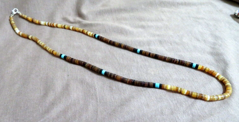 Santo Domingo Heishi w Turquoise & Jet 25" Necklace by Coriz family JN468