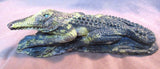 Zuni Museum Quality Serpentine HUGE Alligator on Rock by Calvin Weeka C0235