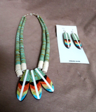 Santo Domingo Multistone & Turquoise Feather Necklace & Earrings - R Coriz JN482