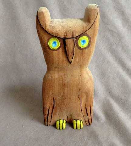Native Zuni Large Wood Owl Carving Fetish by Al Lewis C4452
