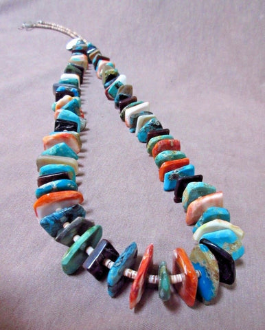 Santo Domingo  Spiny Oyster, Turquoise & heishi Necklace by M Coriz (D)  JN0177