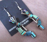 Zuni Multi-Stone Kokopeli Inlay & Sterling Dangle Hook Earrings by GG - JE00157