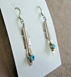 Native Navajo Turquoise & Sterling Feather Hook Earrings by Juan Begay JE590