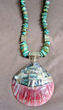 Native Santo Domingo Turquoise & Sterling Bead Inlay Shell Necklace Coriz JN372