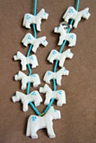 Native Zuni White Marble Mini Horse Fetish Necklace & Earrings M Etsate JN374