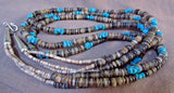 Santo Domingo turquoise & hand cut abalone heishi Necklace by J Peters JN0142
