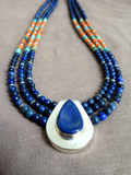 Native Navajo Sterling & Lapis & Turquoise 21" Necklace by  JRT JN384