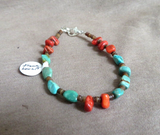 Native Santo Domingo Turquoise, Coral Heishi 6.5" Bracelet by Irene Lovato JB275