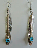 Native Navajo Turquoise & Sterling Feather Hook Earrings by Juan Begay JE590