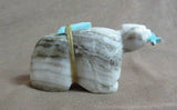 Native Zuni White Marble Bear Fetish with fish & bundle by Scott Garnaat C3521