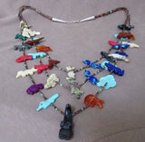 Zuni 3 Strand Multi-Stone and Heishi 39 Fetish Necklace JN0020