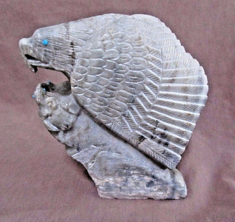 Zuni Amazing HUGE Picasso Marble Eagle w/ Chicks by Derrick Kaamasee C1490