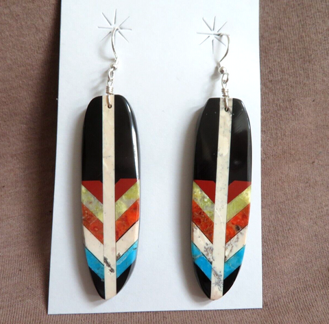 Santo Domingo Multi-stone Feather Earrings by Rudy Coriz  JE658