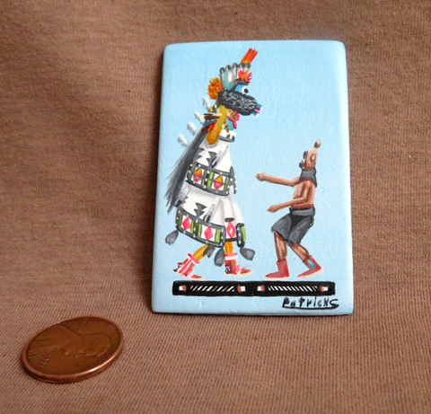 Native Zuni Miniature Shalako & Mudhead Painting  by H Patrick Sanchez HP95