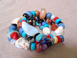 Native Santo Domingo Chunky Gemstone Bead 3 Wrap Wire Bracelet by E Coriz JB0147