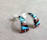 Zuni Awesome Multi-Stone Inlay Sterling Post Earrings by Leif Esalio JE651