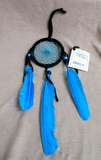 Native Navajo Handmade Medium Size Turquois & Black Leather Dream Catcher  M0373