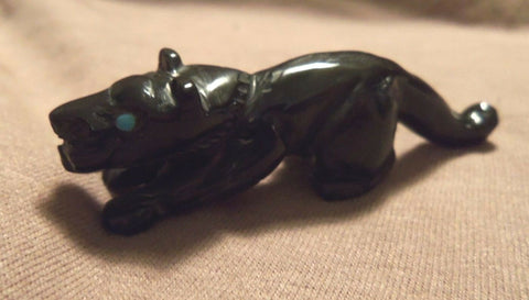 Zuni Black Marble Mt Lion Fetish by Lance Cheama - Direct from artist in Zuni