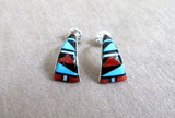 Zuni Awesome Multi-Stone Inlay Sterling Post Earrings by Leif Esalio JE651