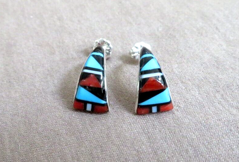 Zuni Awesome Multi-Stone Inlay Sterling Post Earrings by Leif Esalio JE651