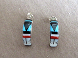 Zuni Awesome Multi-Stone Inlay Sterling Post Earrings by Leif Esalio JE653