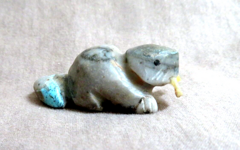 Native Zuni Turquoise Beaver w Fish Fetish Carving by Justin Red Elk C4258