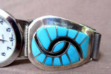 Native Zuni Turquoise & Sterling Silver Inlay Men's Watch  by A Quandelacy WA003