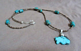 Native Zuni Turquoise Bear Fetish Heishi Necklace by B Natewa & K Quam  JN386 Two Ponies Trading