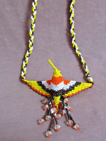 Native Zuni Made Beaded Hummingbird Multi-color 20" Necklace 3 strands JN0209