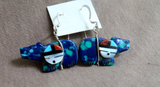 Native Zuni Azurite Bear Fetish w Sunface Hook Earrings by Darrin Boone JE640