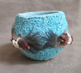 Vintage Native Zuni Turquoise Encrusted 4 Fetish Carving Seed Pot PO258
