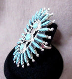 Zuni Turquoise Petit Point Sterling Silver Ring - Size 8.5 - Gerard Etsate  JR18