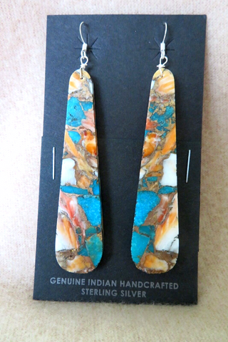 Santo Domingo Spiny Oyster Turquoise & Copper Composite Slab Hook Earrings JE623