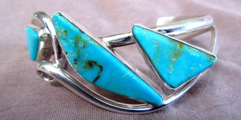 Navajo Modern Sterling Silver & Turquoise Bracelet- by Gary G Sanchez JB0059