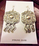 Native Navajo Hand Stamped Sterling Hook Earrings by Harold Joe  - signed JE0242