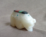 Native Zuni White Alabaster Bear w/ Inlay Fetish by Brandon Phillips - C4580